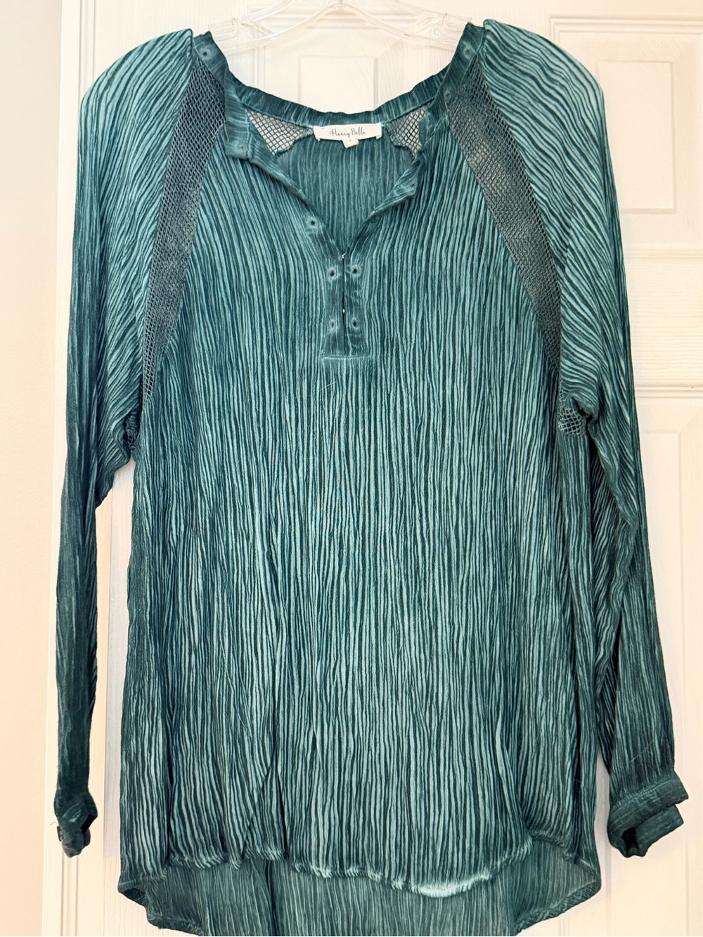 Honey Belle Teal Crinkle Long-Sleeve Henley